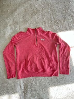 Victoria Secret PINK Quarter-Zip Pullover with Dog Logo - Women’s Small - Stains